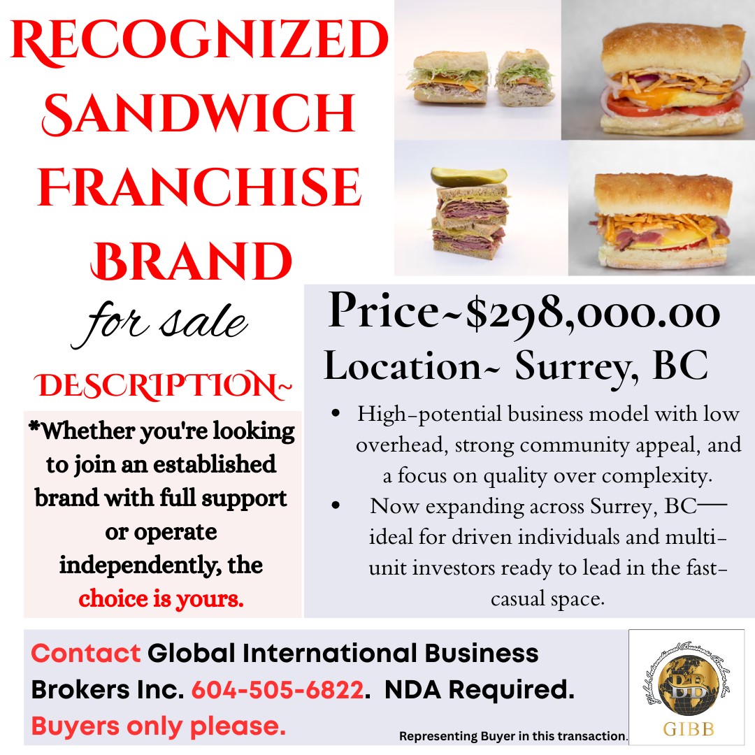 Recognized Sandwich Franchise Opportunity – Surrey, BC